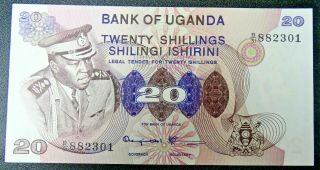 1973 20 Shillings Uganda Pick 6c Unc - B