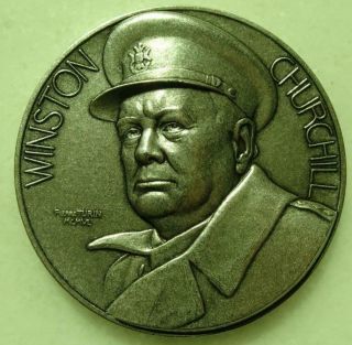 Wwii X Large Winston Churchill Silvered Bronze Plaque Medal,  Pierre Turin