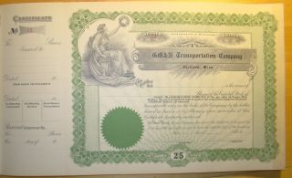 Unissued Stock Certificate Gm&n Transportation Gulf Mobile Northern Rail Road