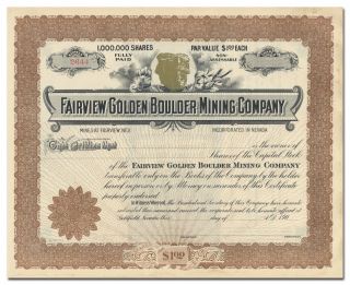 Fairview Golden Boulder Mining Company Stock Certificate