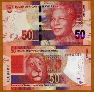 South Africa,  50 Rand,  Nd (2012) (2014 Omron),  Pick 135 -,  Unc Mandela,  Lion