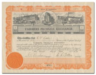 Farmers Produce Exchange Stock Certificate (park Rapids,  Minnesota)