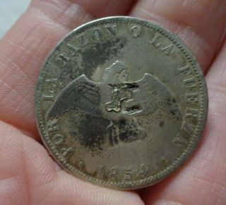 1854 So Chile 50 Centavos Cents Silver Coin 12 G Button Or Pendant
