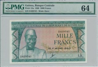 Banque Centrale Guinea 1000 Francs 1960 Pmg 64