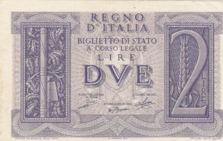 2 Lire Very Fine Banknote From Italy 1939 Pick - 27