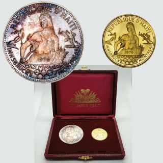 Haiti 1974 Innsbruck - Montreal Olympics 500 & 50 Gourdes Gold & Silver 2 Coins