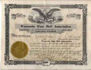 1924 Worumbo Baseball Association Stock Certificate,  Maine