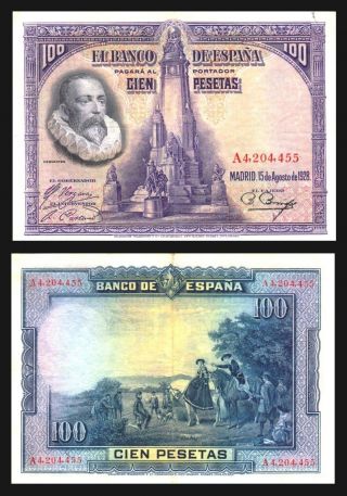 Spain - 100 Pesetas 1928 - Banknote Note - P 76a Xf Cervantes