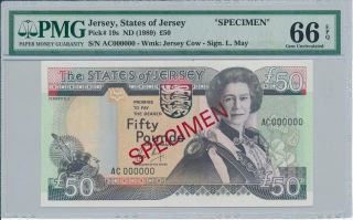 States Of Jersey Jersey 50 Pounds Nd (1989) Specimen Pmg 66epq