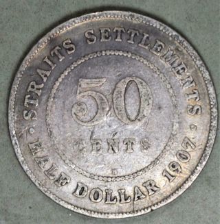Straits Settlements 1907 - H 50 Cents Silver Coin