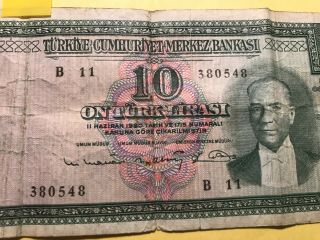 Turkish Lira Bill,  Circulated,  10 Lira Note