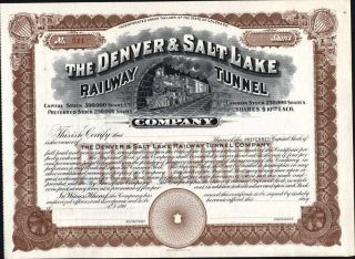 Denver & Salt Lake Railway Tunnel Co,  Of Colorado,  190 -.  Unissued,  Crisp Stock C