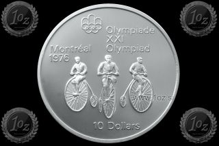 Canada 10 Dollars 1974 (montreal - Cycling) Silver Commem.  Coin (km 95) Proof