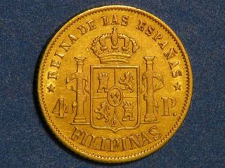 PHILIPPINES 1862 4 Pesos GOLD XF - AU 2
