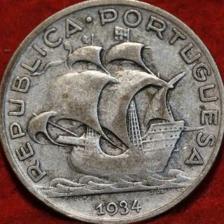 1934 Portugal 5 Escudos Silver Foreign Coin