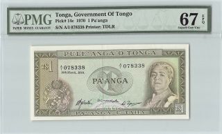 Tonga 1970 P - 14c Pmg Gem Unc 67 Epq 1 Pa’anga Scarce Date