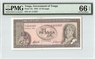 Tonga 1970 P - 13c Pmg Gem Unc 66 Epq 1/2 Pa’anga Scarce Date