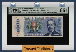 Tt Pk 98a 1985 Czechoslovakia State Bank 1000 Korun " B.  Smetana " Pmg 66 Epq Gem