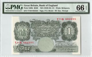 Great Britain Nd (1949 - 55) P - 369b Pmg Gem Unc 66 Epq 1 Pound (beale)