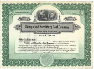 Chicago And Harrisburg Coal Company.  Unissued Stock Certificate