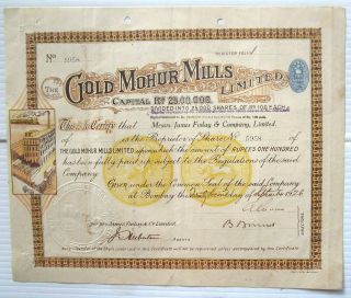 India The Gold Mohur Mills Ltd.  1926 Share Certificate No - 5958