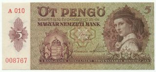 Hungary,  MagyarorszÁg - 5 Pengo 25.  10.  1939.  P106,  Unc.  (h030)