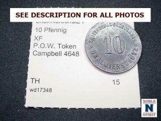 Noblespirit (ct) Valuable Germany Pow Token 10 Pfennig Campbell Xf