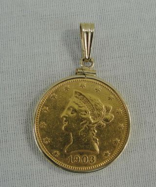 1903 - S Gold $10 Ten Dollar Gold Liberty Head Eagle Coin Pendant San Francisco