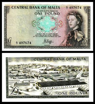 Malta 1 £ Pound L.  1967 (1969) - Aunc - Pick 29 / Qe Ii Prefix : A/3