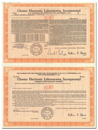 Chester Electronic Laboratories,  Inc.  Specimen Stock Certificate (early Tech Co)