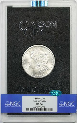 1880 - Cc $1 Ngc Gsa Hoard/cac Ms 64 Morgan Silver Dollar W/ Box,