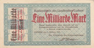 1 Milliarde Mark Extra Fine Banknote From Germany/coblenz 1923