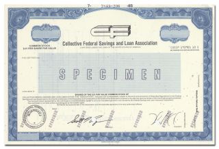 Collective Federal Savings & Loan Specimen Stock Certificate (egg Harbor,  Nj)