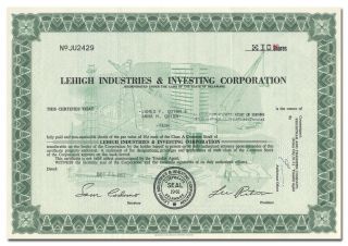 Lehigh Industries & Investing Corp.  Stock Certificate (lehigh Acres,  Florida)