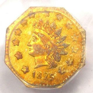 1875 Indian California Gold Dollar Coin $1 Bg - 1127 - Pcgs Au53 - $700 Value