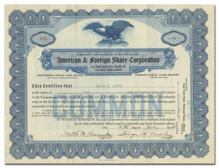 American & Foreign Share Corporation Stock Certificate (albany,  York)