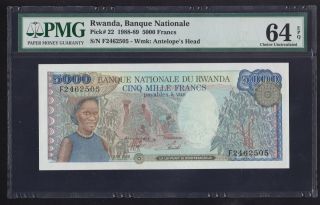 Rwanda - - - 5000 Francs 1988 - - - - - Unc - - - - Pmg 64 - - - - -