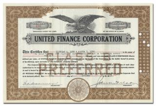 United Finance Corporation Stock Certificate (chicago)