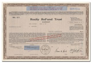 Realty Refund Trust Stock Certificate (alfred Lerner,  Cleveland Browns)