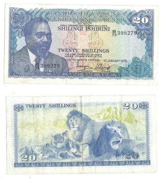 Kenya 20 Shillings 1975 In (vf, ) Crisp Banknote P - 13b