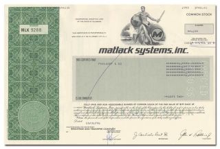 Matlack Systems,  Inc.  Stock Certificate