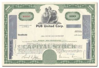 Pub United Corporation Stock Certificate (pepsi United Bottlers,  Rheingold)
