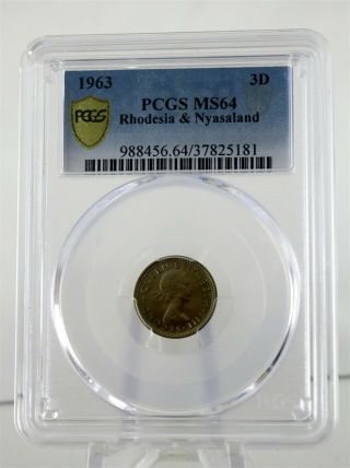 1963 Rhodesia & Nyasaland 3 Pence Coin Pcgs Ms64