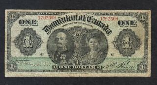 1911 Dominion Of Canada $1 Dollar Note 17925h C Series Green Line
