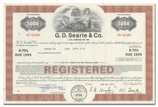 G.  D.  Searle & Co.  Bond Certificate (nutrasweet,  Dramamine,  Metamucil)