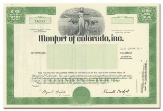 Monfort Of Colorado,  Inc.  Stock Certificate (meat Packer)
