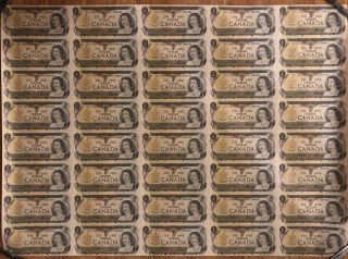 Sheet Of 40 Canadian 1.  00 Dollar Bills