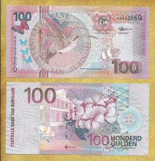 Suriname 100 Guilders Year 2000 Prefix Aq P - 149 Unc Banknote Usa Seller