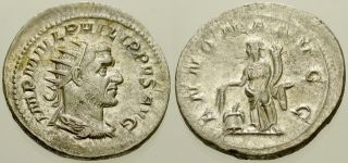 021.  Roman Silver Coin.  Philip I.  Ar Antoninianus.  Rome.  Annona.  Vf