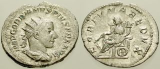 019.  Roman Silver Coin.  Gordian Iii.  Ar Antoninianus.  Rome.  Fortuna.  Vf